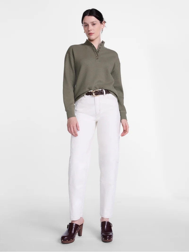 Scenario Women's and Women's Plus Waffle Knit Button Top with Long Sleeves, Sizes XS-4X | Walmart (US)