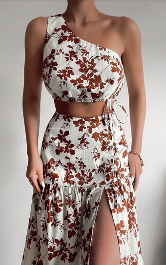 Meghan One Shoulder Two Piece Set with Maxi Skirt in Shadow Floral | Showpo (ANZ)