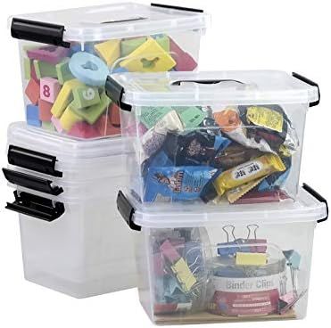 Tstorage Plastic Storage Containers with Lids and Handles Latch Boxes, Clear and Black, 6 Packs | Amazon (US)
