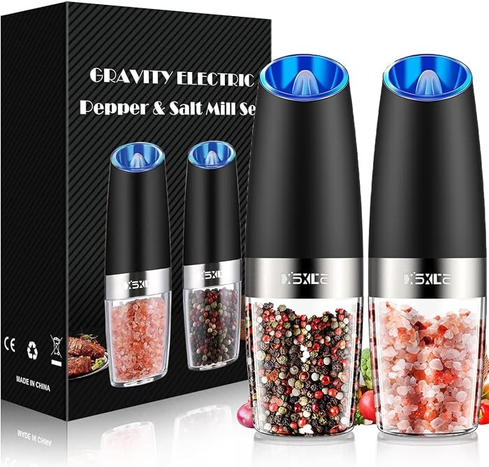 XinXu Gravity Electric Pepper and Salt Grinder Set, Adjustable Coarseness, Battery Powered with L... | Amazon (US)