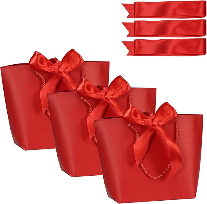 Aosric 12 Pack Red Tote Gift Bags with Bow Ribbon – 7.48x3.54x7.9 Elegant Small Cardstock Gift ... | Amazon (US)