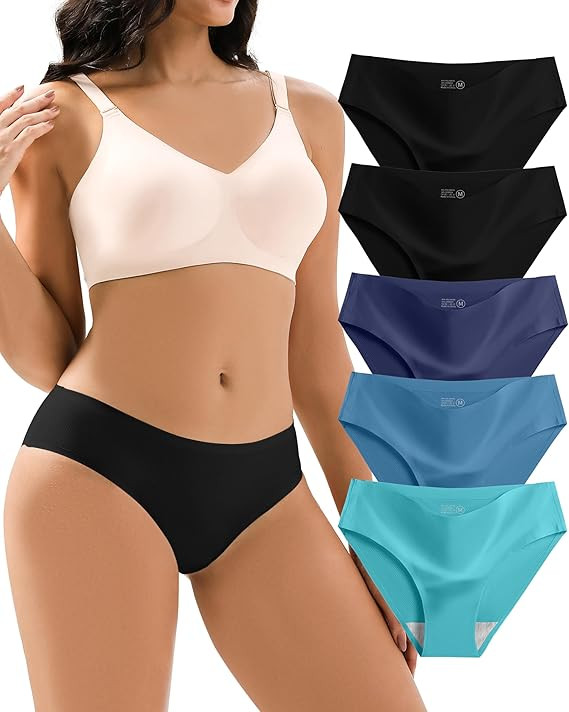 Jaywan Women's Seamless Bikini Cheeky Panties 5 Pack No Show Underwear, Breathable Stretchy Fabri... | Amazon (US)