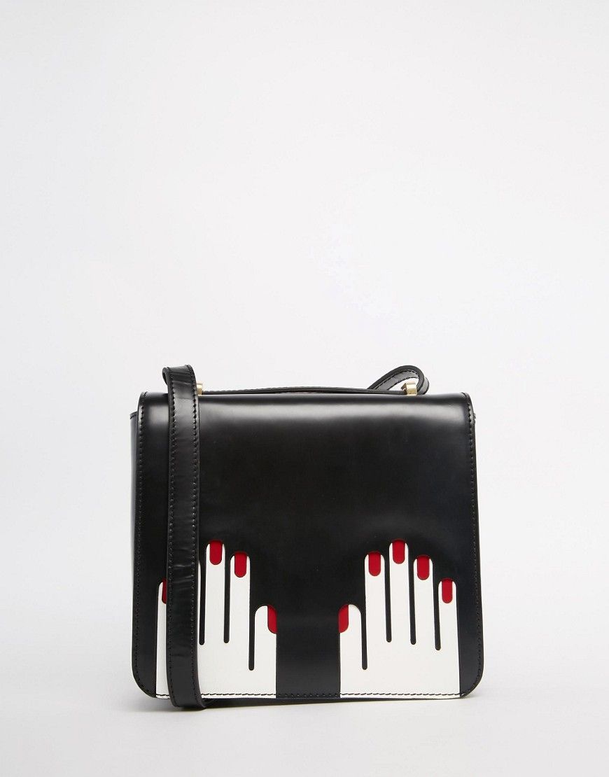 Lulu Guinness Leather Marcie Cross Body With Hands Graphic - Black | ASOS US