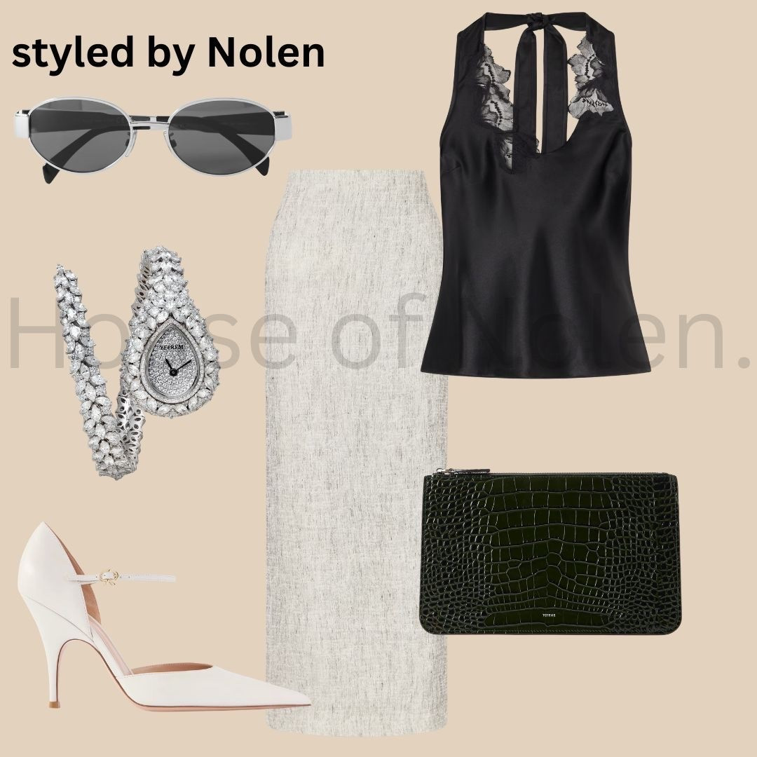 Spring 2026b Look 11. 

Quiet luxury, loud intention. 🖤

Lace where you least expect it, diamonds on your wrist, and a croc clutch that closes the deal. This is what sophisticated dressing looks like when it stops trying to explain itself.

styled by nolen. 

#QuietLuxury #OldMoneyStyle #NYCFashion #SpringStyle2026 #OOTD #zoekravitz #LuxuryFashion #Toteme #EditorialStyle #SatinTop #MidiSkirt #LaceDetails #DiamondWatch #WhiteHeels #CrocClutch #FashionBlogger #StyleInspo #FashionContent #StreetStyleNYC #LuxuryLifestyle #FashionStylist #StyleBlogger #FashionCommunity #ElegantStyle #FashionEditorial #SpringFashion #MinimalistStyle #FashionCreative #NYCStylist #FashionDiaries

#LTKootd #LTKgrwm #LTKOver40