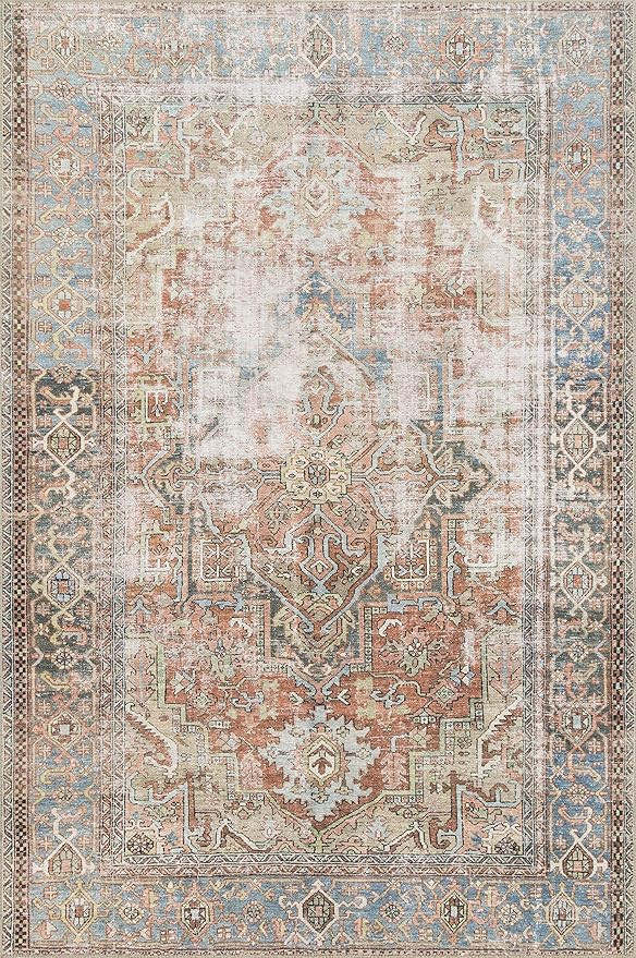Loloi Loren Collection Vintage Printed Persian Area Rug 2'-3" x 3'-9" Terracotta/Sky | Amazon (US)