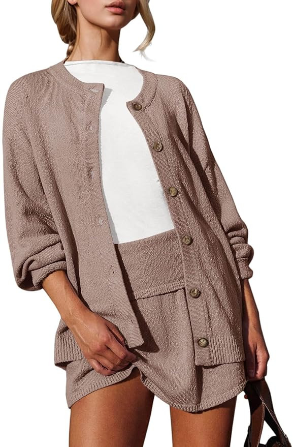 Tankaneo Womens 2 Piece Sweater Skirt Set Casual Long Sleeve Cardigan Outfits Knit Skirts Matchin... | Amazon (US)