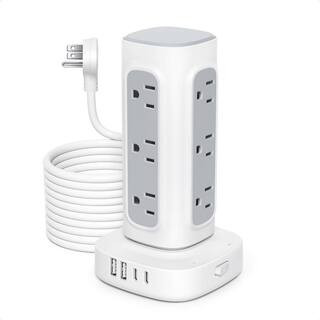 12-Outlet Power Strip Surge Protector with 4 USB Ports & 15 ft Flat Plug Power Strip | The Home Depot