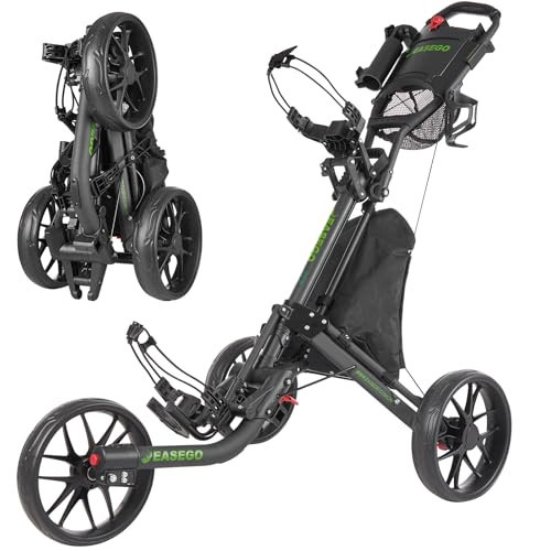 EASEGO Golf Push Cart 3 Wheel : Golf Bag Cart Foldable with Phone Holder/Cup/Umbrella Holder Compact Golf Pull Carts Quick Fold Golf Caddy Push Carts with Large Wheelbase for Different Terrain(Black) | Amazon (US)