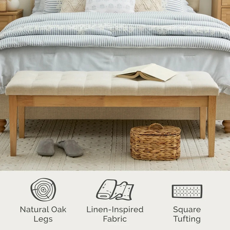 My Texas House Melissa Upholstered Bench, Oat | Walmart (US)