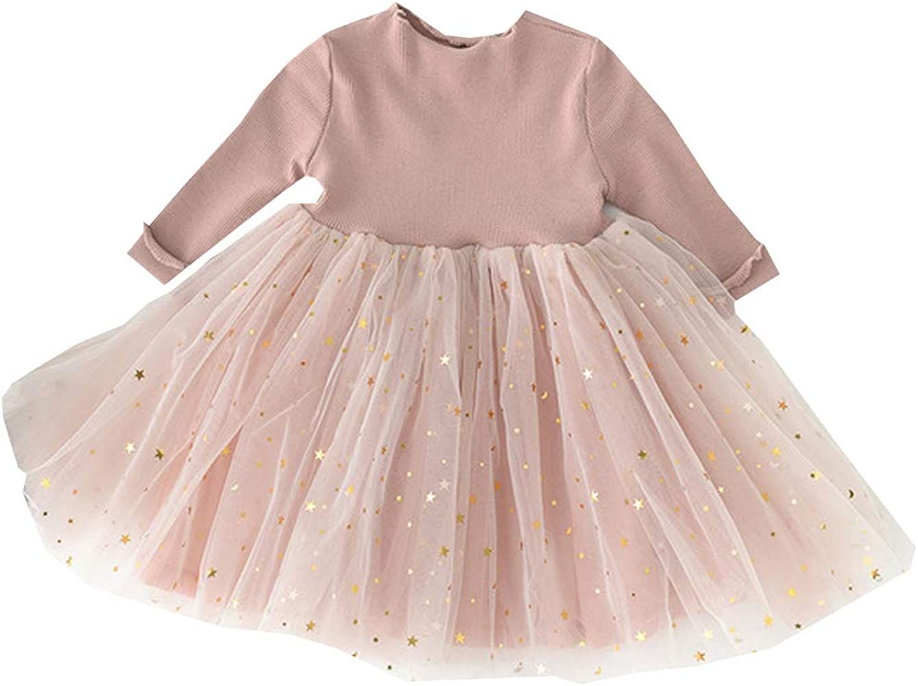 Infant Toddler Baby Girl Spring Fall Clothes Knit Long Sleeve Tutu Dress Fluffy Stars Tulle Dress Pr | Amazon (US)
