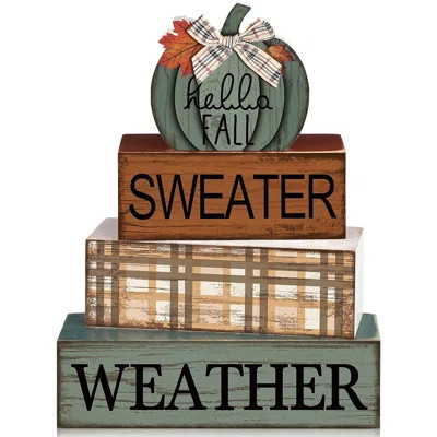 4 Pcs Wooden Fall Tabletop Decor Pumpkin Tiered Tray Decor Fall Centerpiece Rustic Decorative Block Signs Gift Farmhouse Table Decoration For Home Kit | Wayfair North America