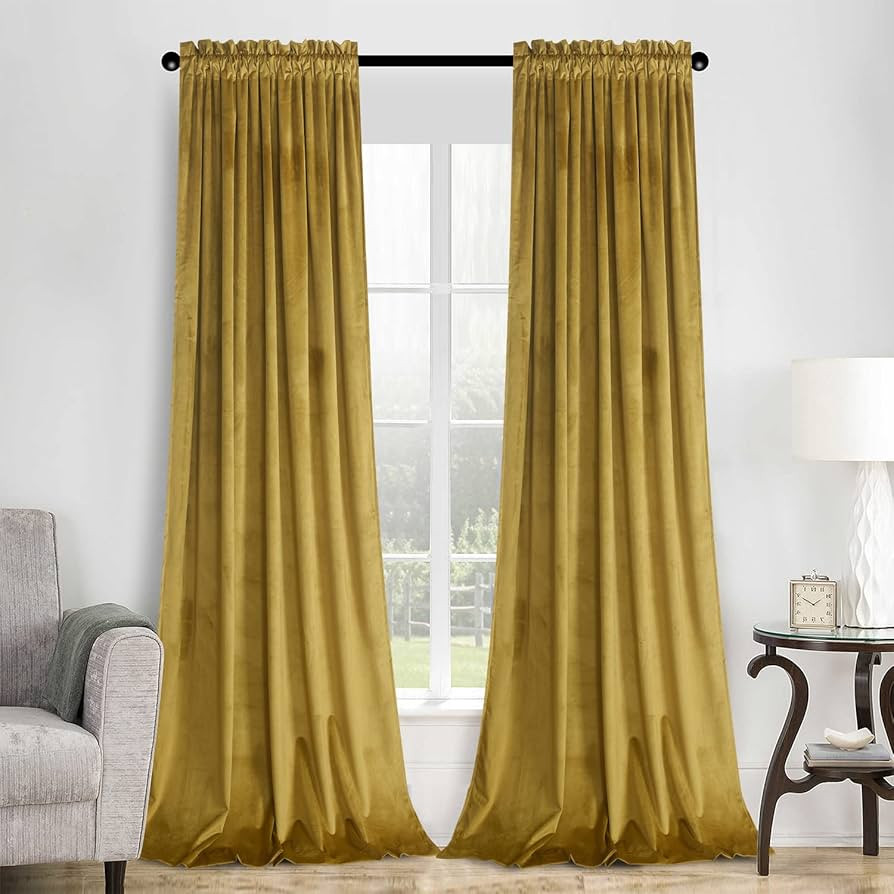 Roslynwood Gold Brown Velvet Curtains for Bedroom, Black Room Darkening Thermal Insulated Window ... | Amazon (US)