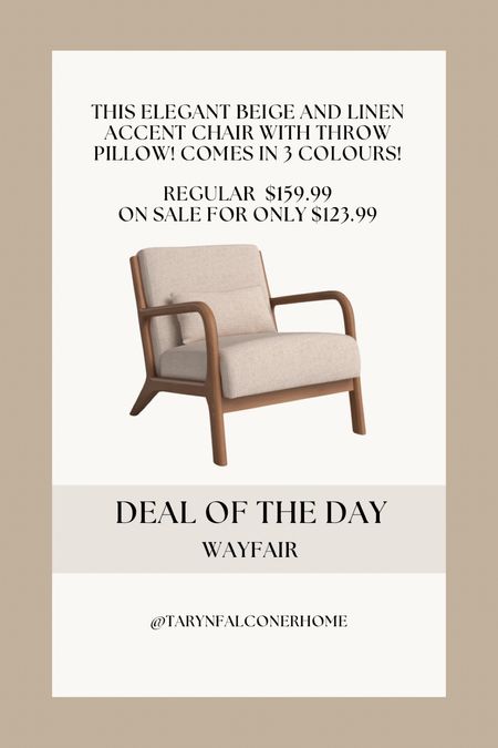 This elegant Beige and linen accent chair with throw pillow comes in 3 colours! Regular price $159.99 on sale for $123.99

Neutral home, accent chair, linen, throw pillow, on sale, budget friendly, affordable find, furniture 

#LTKhome #LTKsalealert