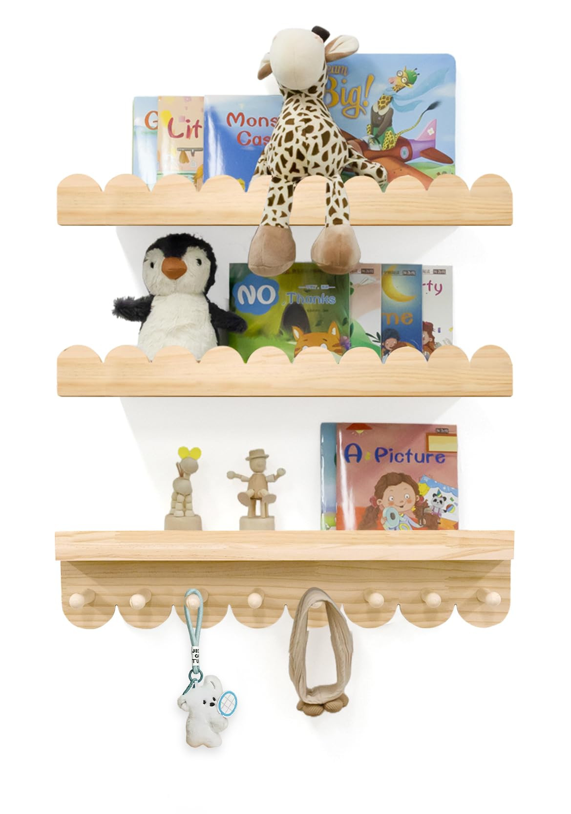 icnjdMopclean Floating Nursery Book Shelves with Hooks-20Inches Scalloped Shelves for Bedroom Kid... | Amazon (US)