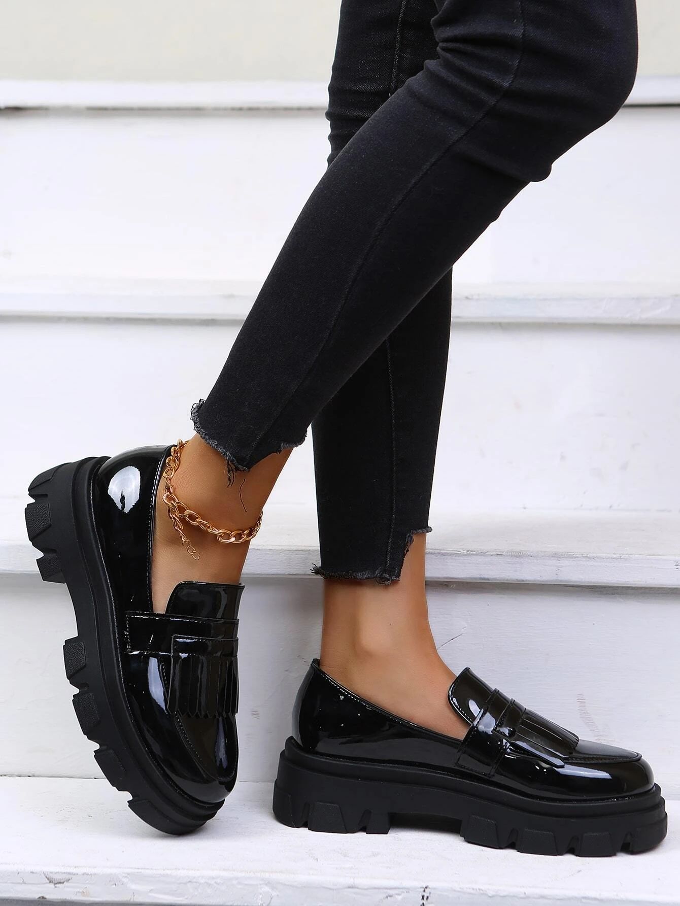 Fringe Decor Lug Sole Flatform Loafers | SHEIN