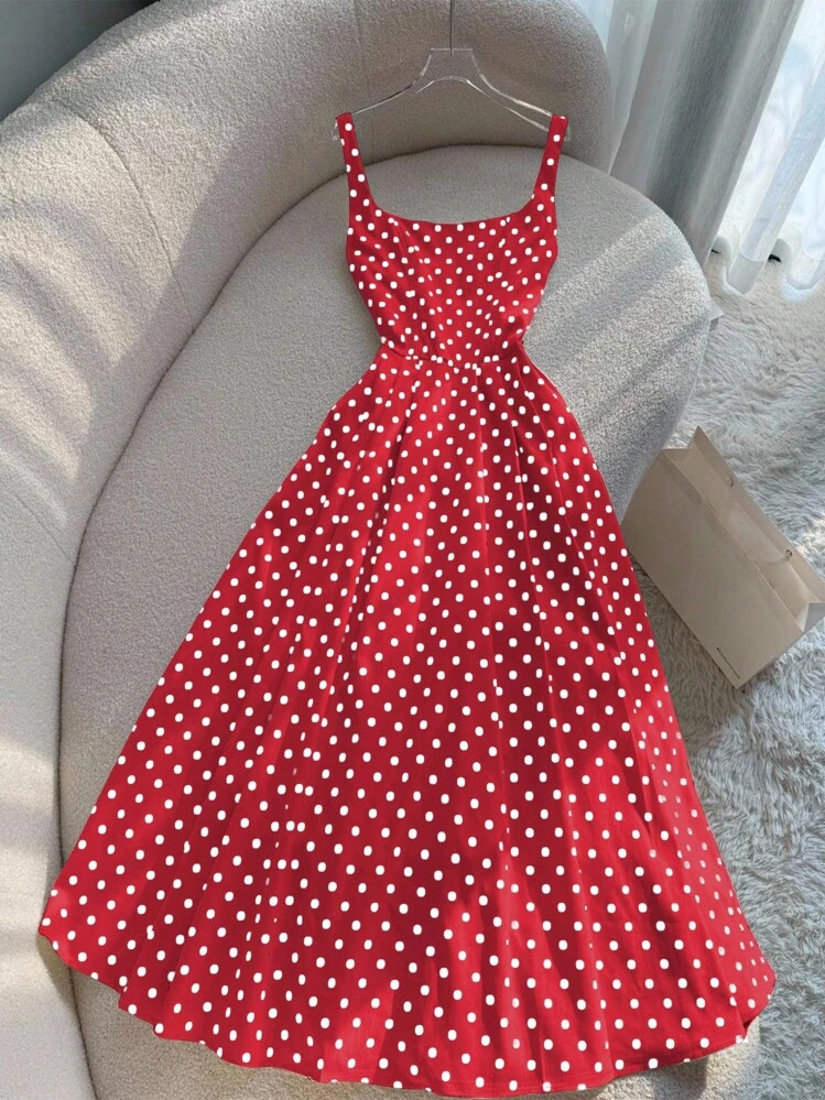 -42%INAWLY Women's Retro Polka Dot Beach Holiday Maxi Slip Dress | SHEIN