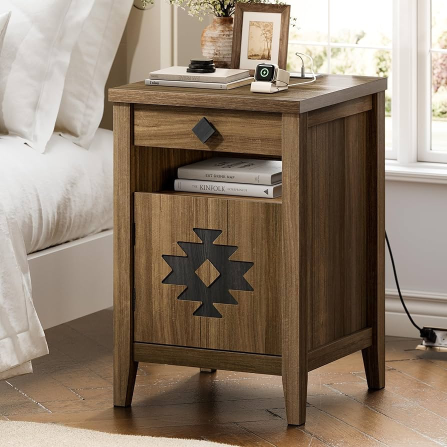 Night Stand with Charging Station and Drawers for Small Space,Wood Nightstand with Storage Cabine... | Amazon (US)