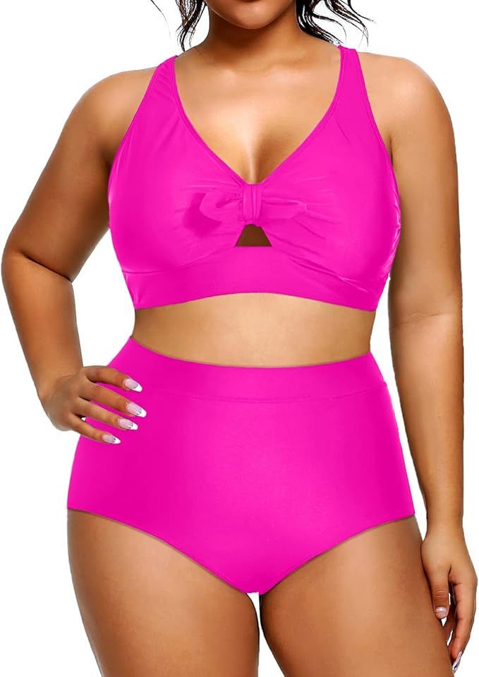 Daci Women Plus Size Two Piece Swimsuit with High Waisted Bikini Bottoms Tummy Control Bathing Su... | Amazon (US)