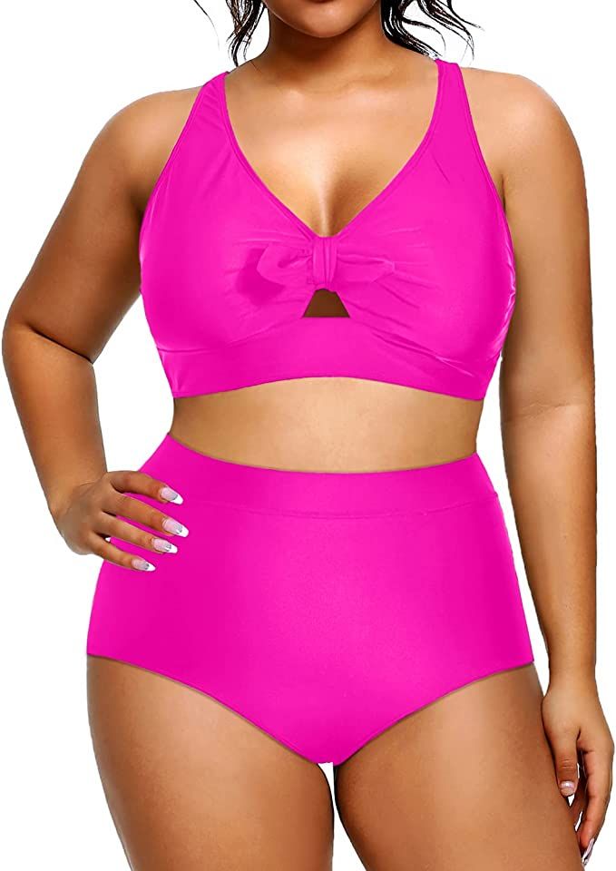 Daci Women Plus Size Two Piece Swimsuit with High Waisted Bikini Bottoms Tummy Control Bathing Su... | Amazon (US)