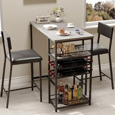 Dining Table Set for 2,Counter Height Table with 2 Chairs & Storage Shelves,Bistro Table and Chair Set with Metal Frame,for Small Space-Gray | Target
