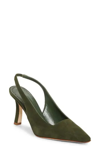 Manolo Blahnik Moirasli Pointed Toe Slingback Pump in Dark Khaki at Nordstrom Rack, Size 6.5Us / 36.5Eu | Nordstrom Rack