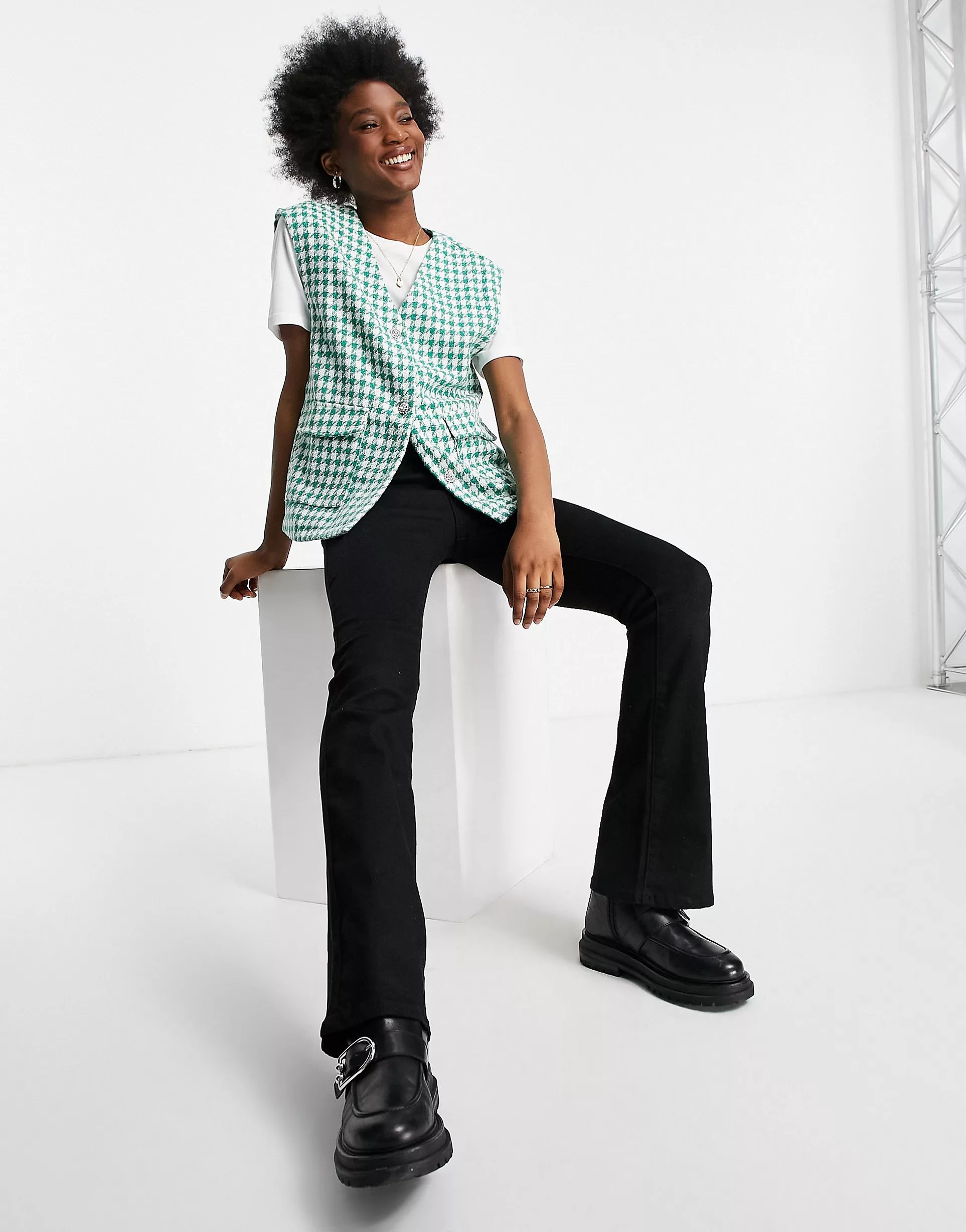 Pieces dogtooth vest in green & white | ASOS (Global)