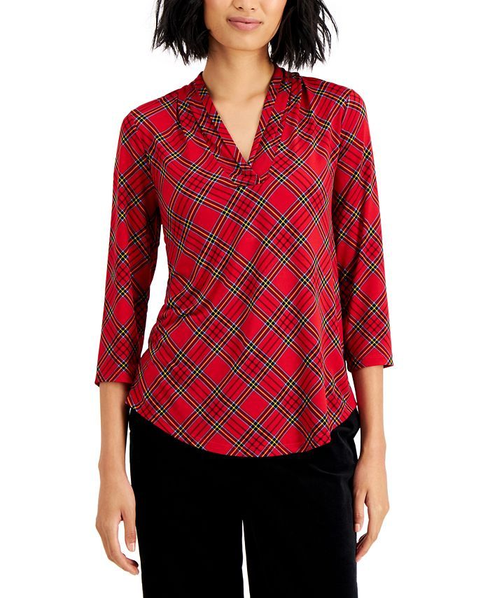 Charter Club Plaid Pleated-Neck Top, Created for Macy's & Reviews - Tops - Women - Macy's | Macys (US)