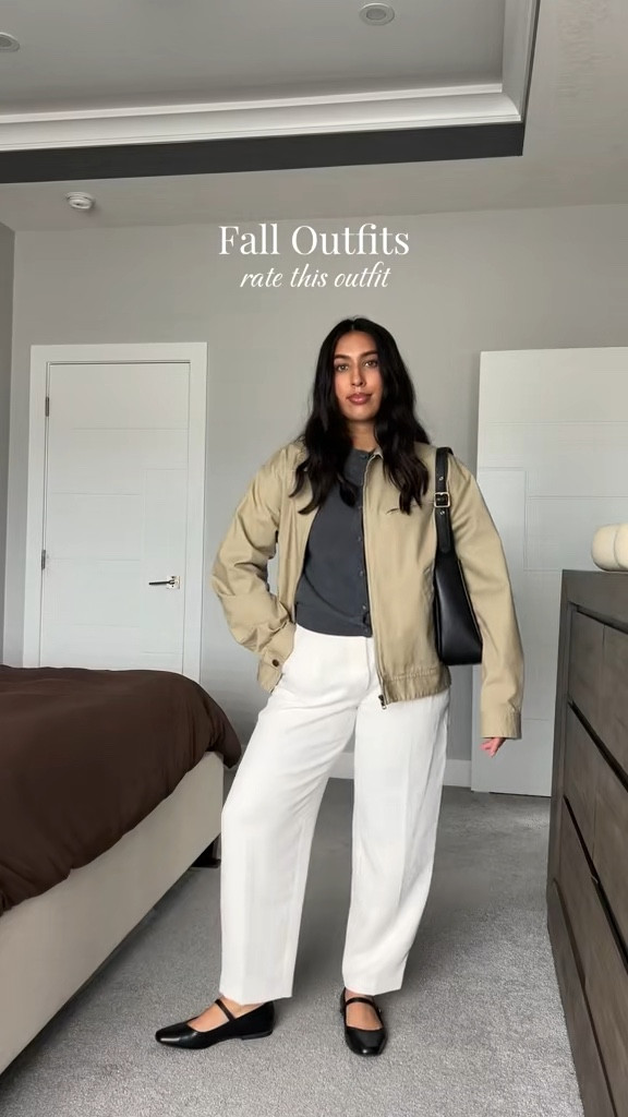 Neutral fall outfit inspo ✨ white pants + cashmere sweater + classic blouson jacket = the ultimate layering combo for cozy October days

#LTKwinter #LTKstyletip #LTKcanada