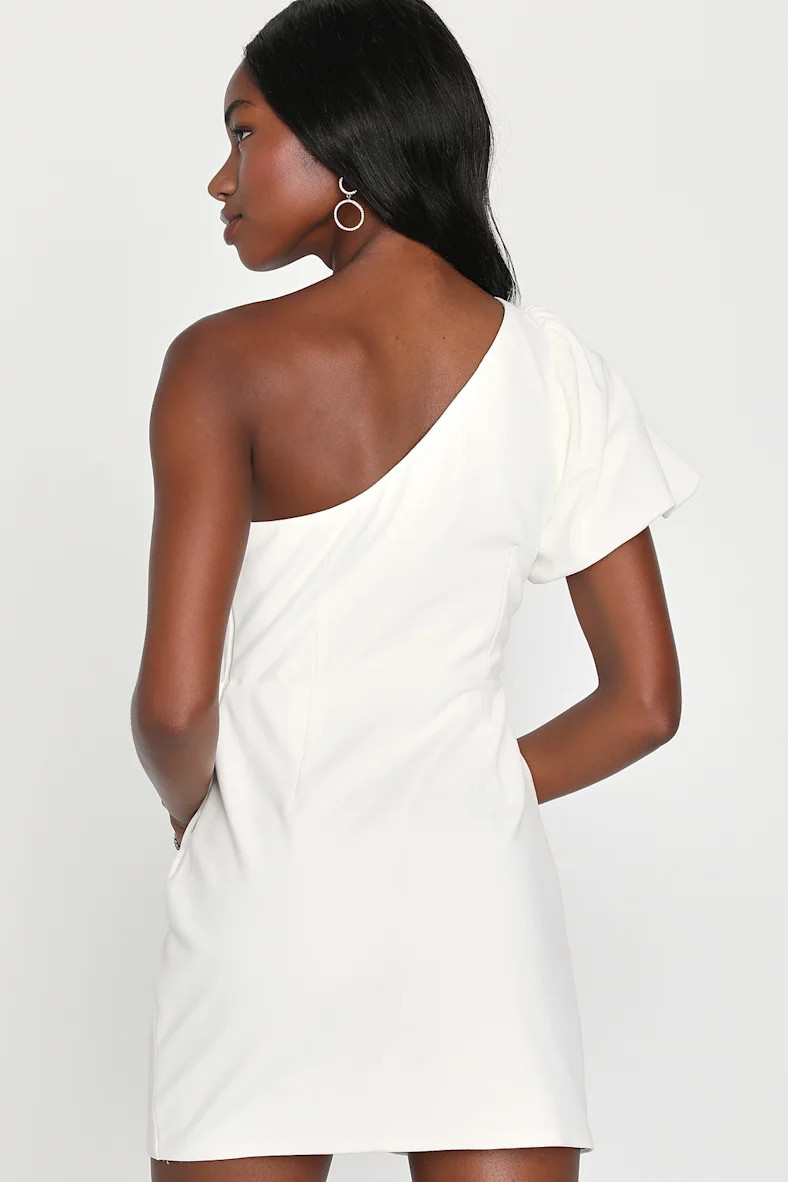 Flirtatious Celebration White One-Shoulder Tulip Mini Dress | Lulus (US)