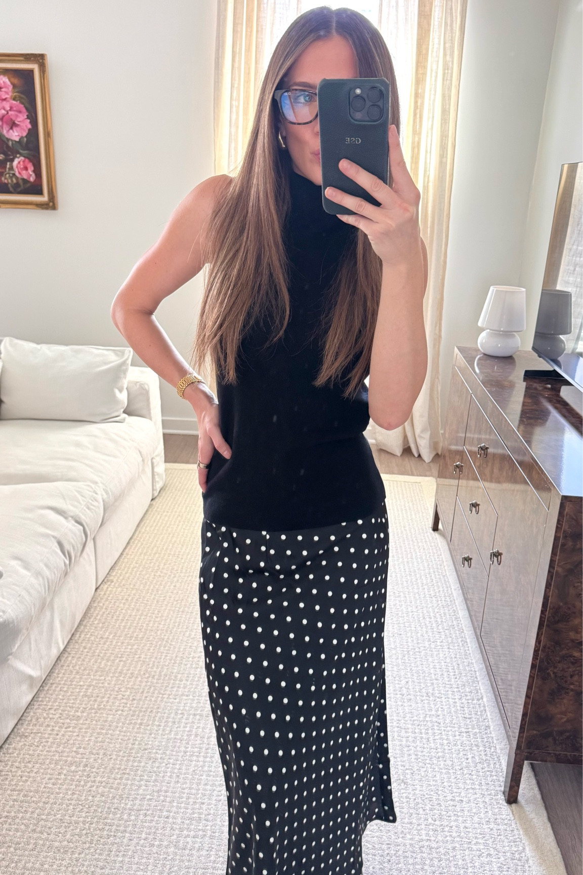 business casual polka dot skirt & top🤍