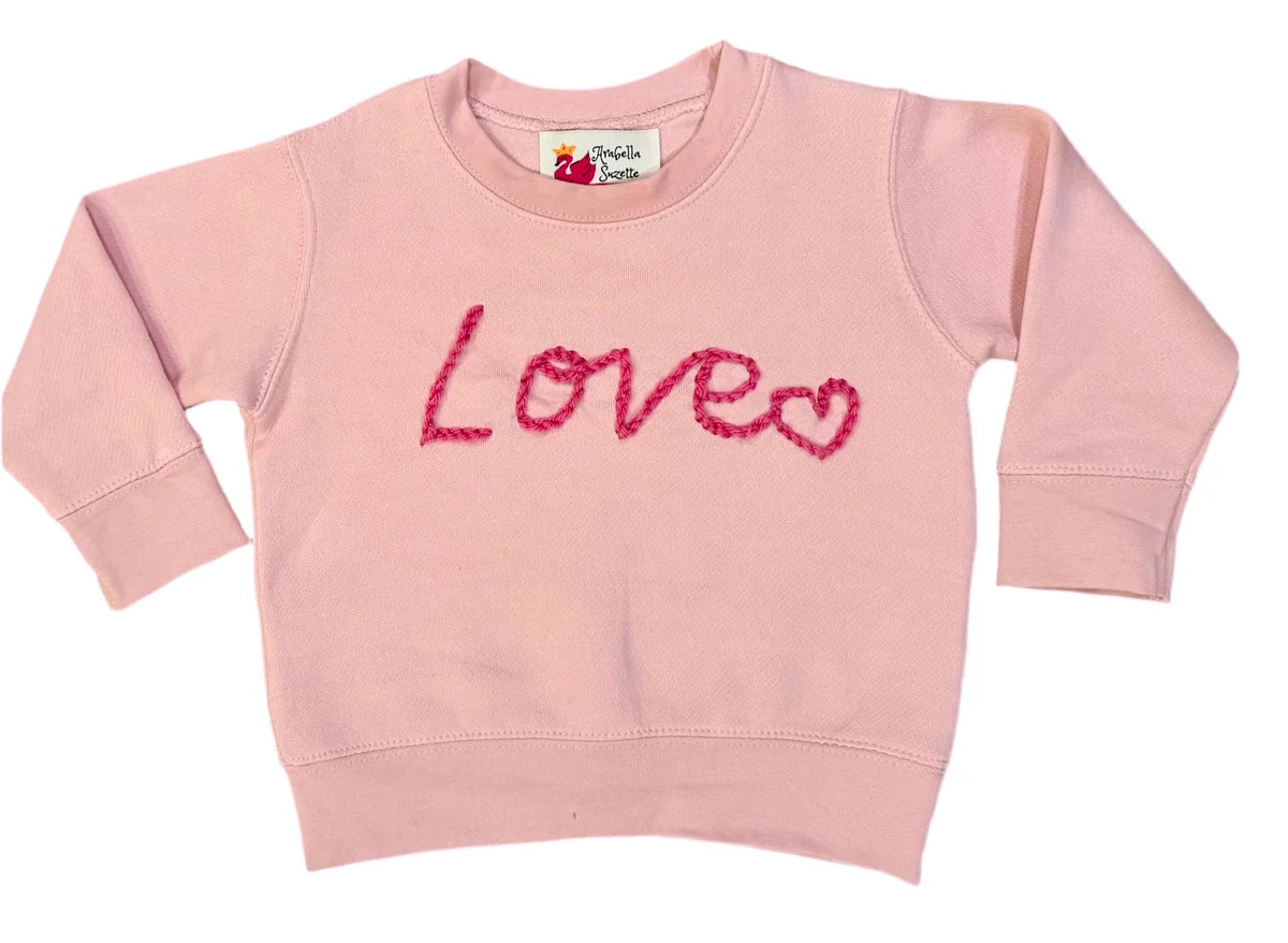 “Love” Rose Pink Hand-Embroidered Sweatshirt | Arabella Suzette