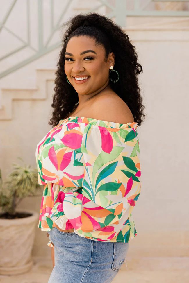 I Found Paradise Multi Off The Shoulder Printed Blouse | Pink Lily