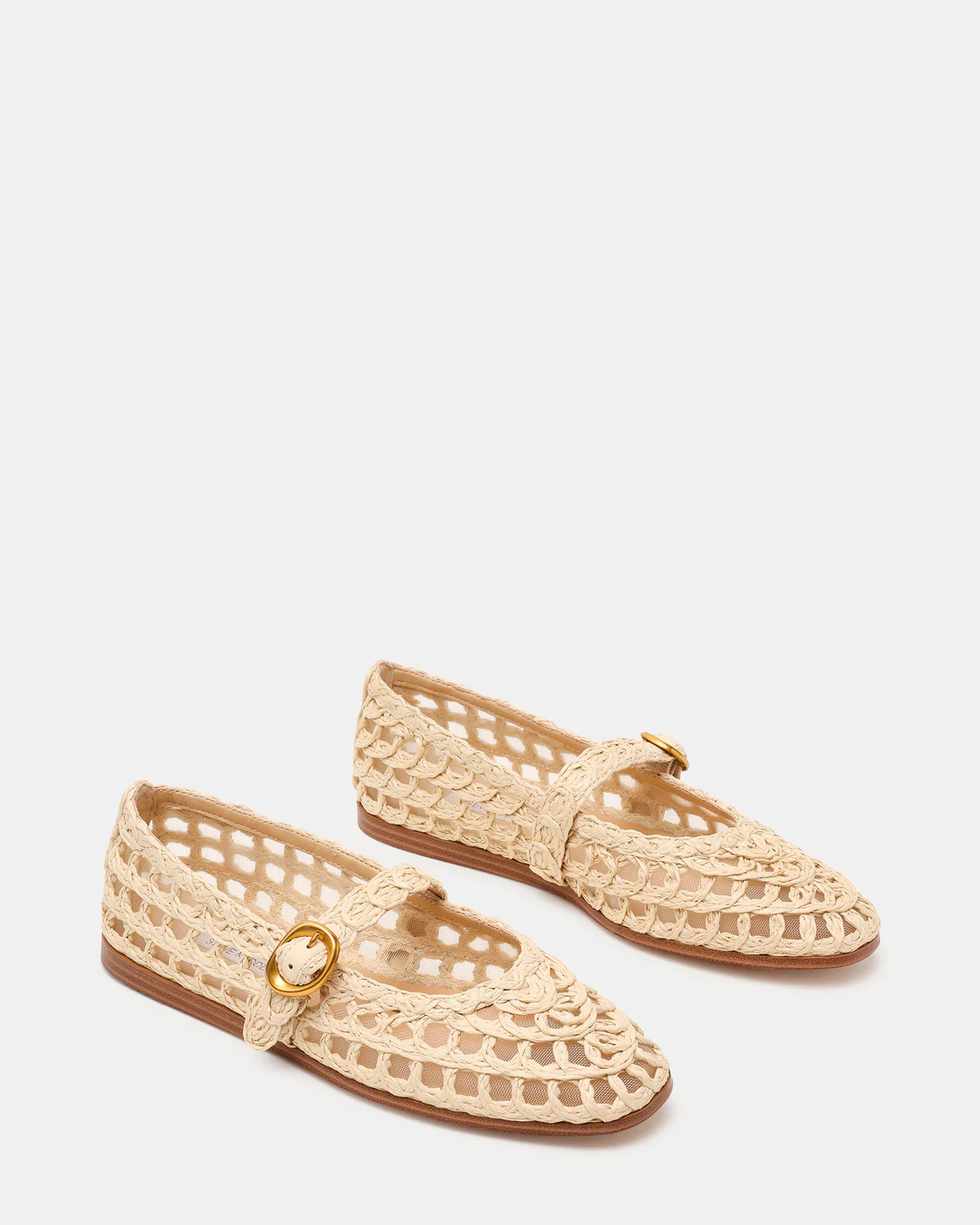 MELODY Natural Raffia Mary Jane Woven Buckle Round-Toe Women's Flat | Steve Madden (US)