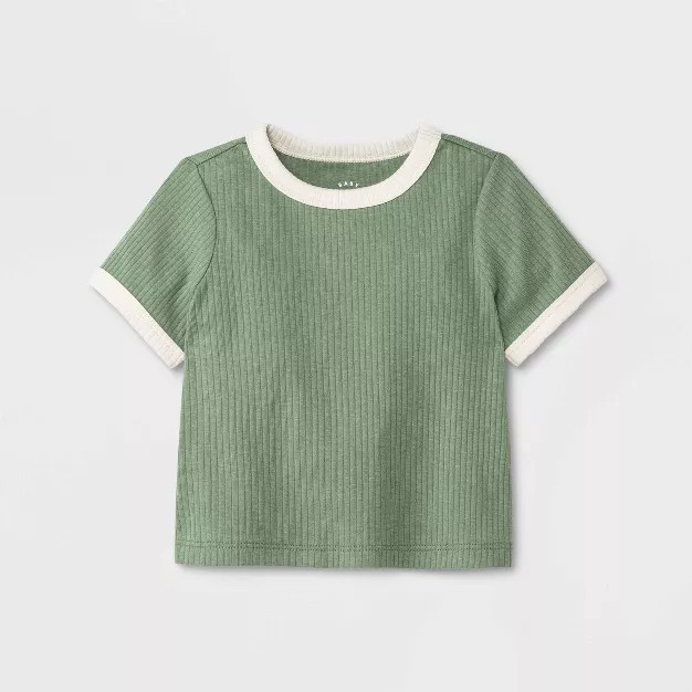 Baby 2pc Ribbed Top & Bottom Set - Cat & Jack™ Olive Green | Target