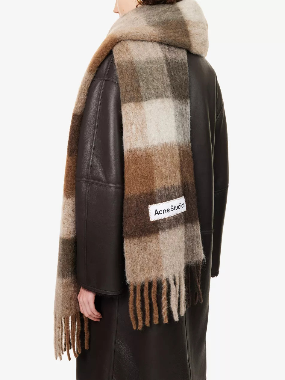 Checked Fringed Knitted Scarf | Selfridges