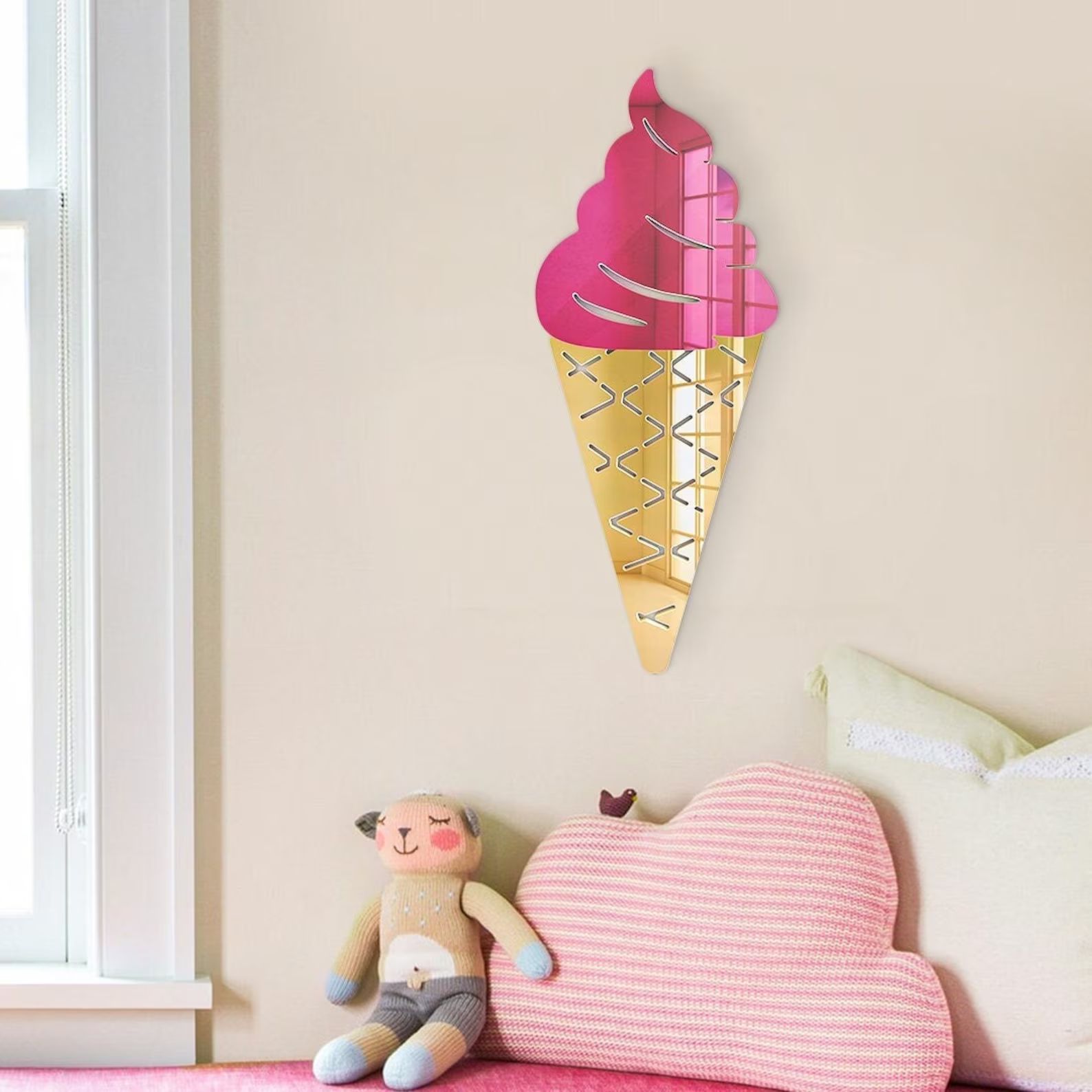3D Acrylic Ice Cream Cone Wall Art Mirror, Baby Ice Cream Theme Room Decor, Popsicle Nursery Deco... | Etsy (US)