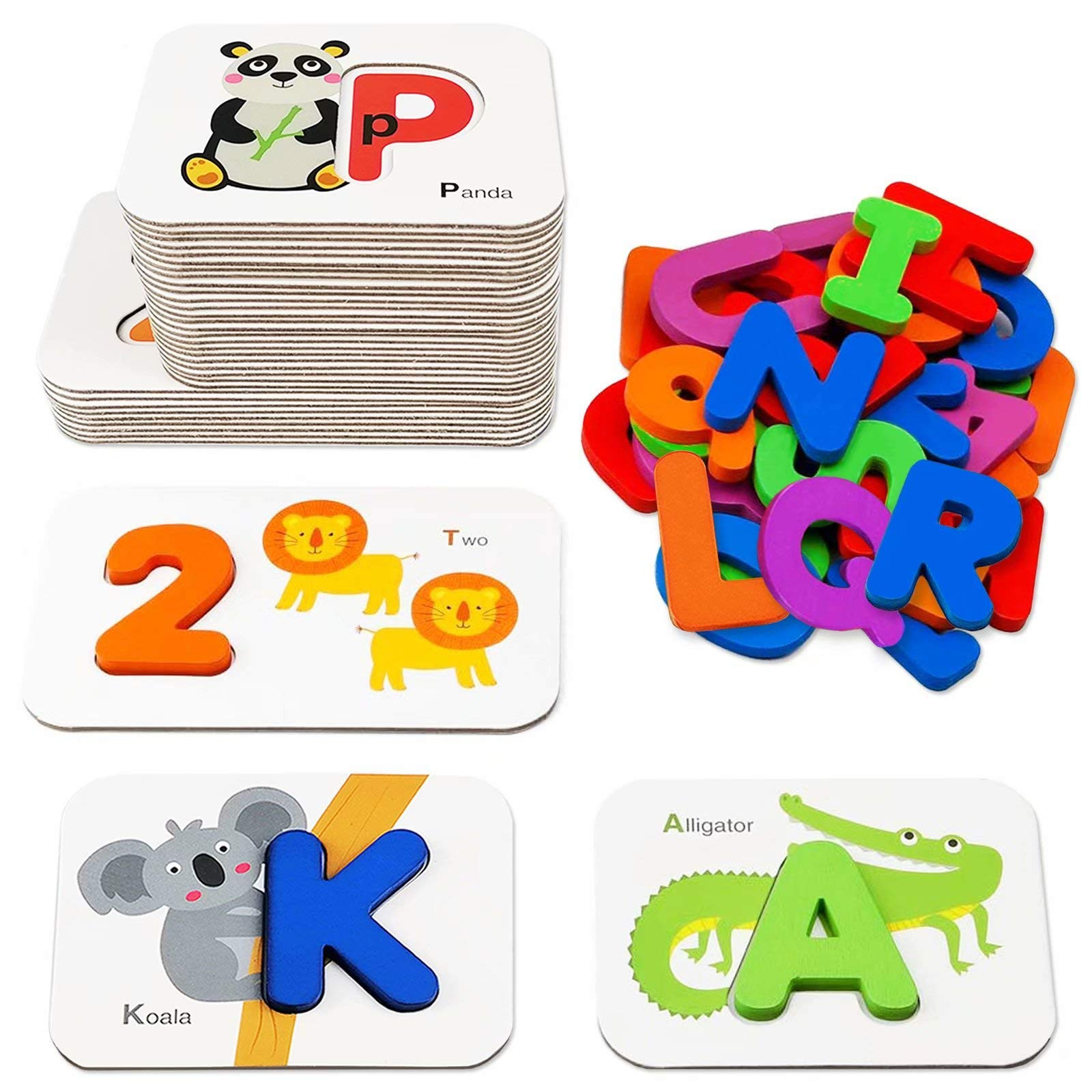 Gojmzo Alphabet Flash Cards, ABC Learning Toys for Kids 3-5, Wooden Letters Number Blocks Sight W... | Amazon (US)