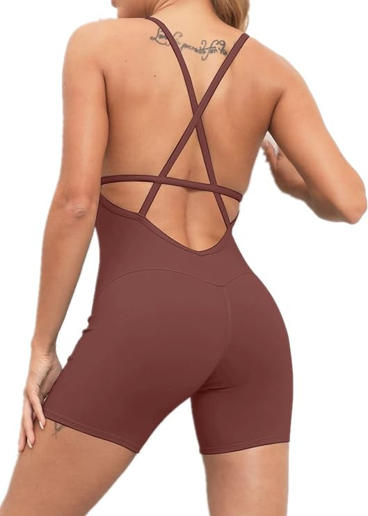 ABOCIW Women's Sexy Sleeveless Cross Back One Piece Short Jumpsuit Yoga Exercise Workout Rompers | Amazon (US)
