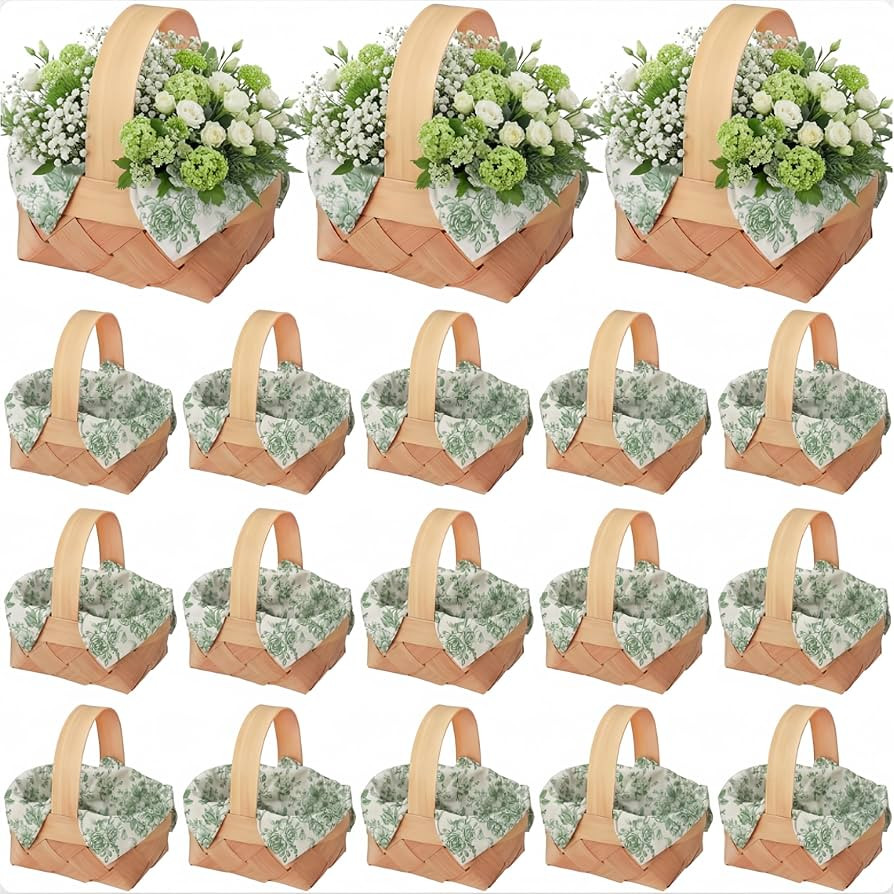 18 Pcs Green Floral Mini Woven Basket with Handle 18 Sheet Green Floral Napkin Wood Chip Mini Flo... | Amazon (US)