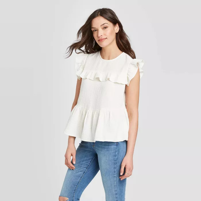 Women's Flutter Sleeve Crewneck Ruffle Tank Top - Universal Thread™ | Target