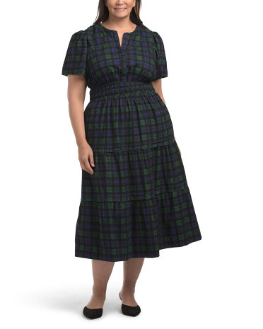 Plus Blackwatch Ruched Waist Maxi Dress | TJ Maxx