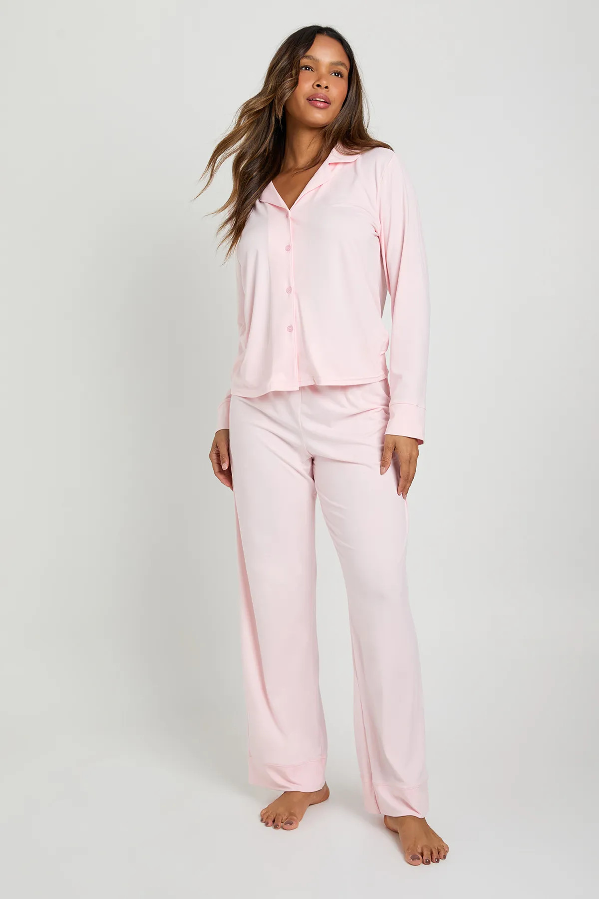 Soft Touch Button Through Shirt and Trouser Pyjama Set | Boohoo.com (UK & IE)