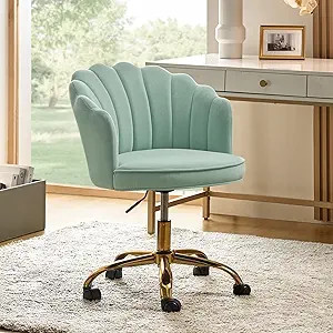 HULALA HOME Velvet Home Office Chair with Gold Base, Womans Modern Cute Shell Back Upholstered De... | Amazon (US)