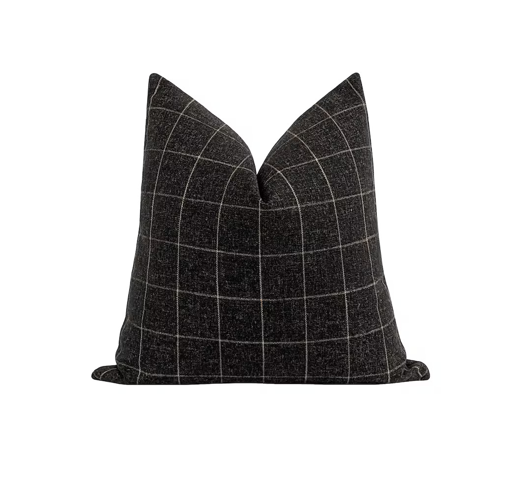 DOUBLE SIDED Plaid Pillow Charcoal Gray Woven Pillow Cover - Etsy | Etsy (US)