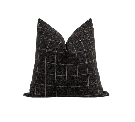 Double Sided Plaid Charcoal Gray Woven Pillow Cover