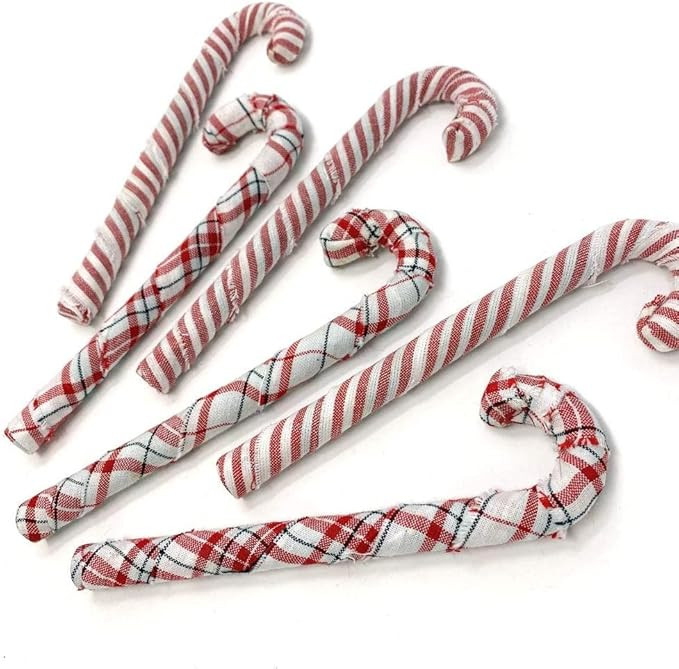 Set of 6 Cherry Red & White Plaid Homespun Fabric Covered Candy Cane Ornaments for Christmas by M... | Amazon (US)