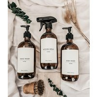 Amber Glass Soap Dispenser 500Ml // Clean Minimalist Waterproof Label with Lotion Pump Reusable//Kitchen//Bathroom Bottle | Etsy (US)