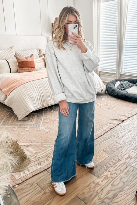 wide leg jeans - oversized crewneck - sambas

#LTKfindsunder100 #LTKstyletip #LTKshoecrush