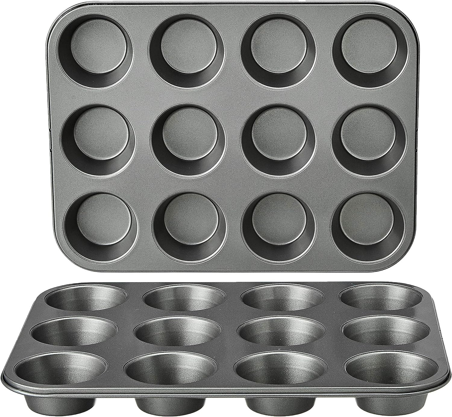 Amazon Basics Nonstick Round Muffin Baking Pan, 12 Cups, Set of 2, Gray, 13.9x10.55x1.22 | Amazon (US)
