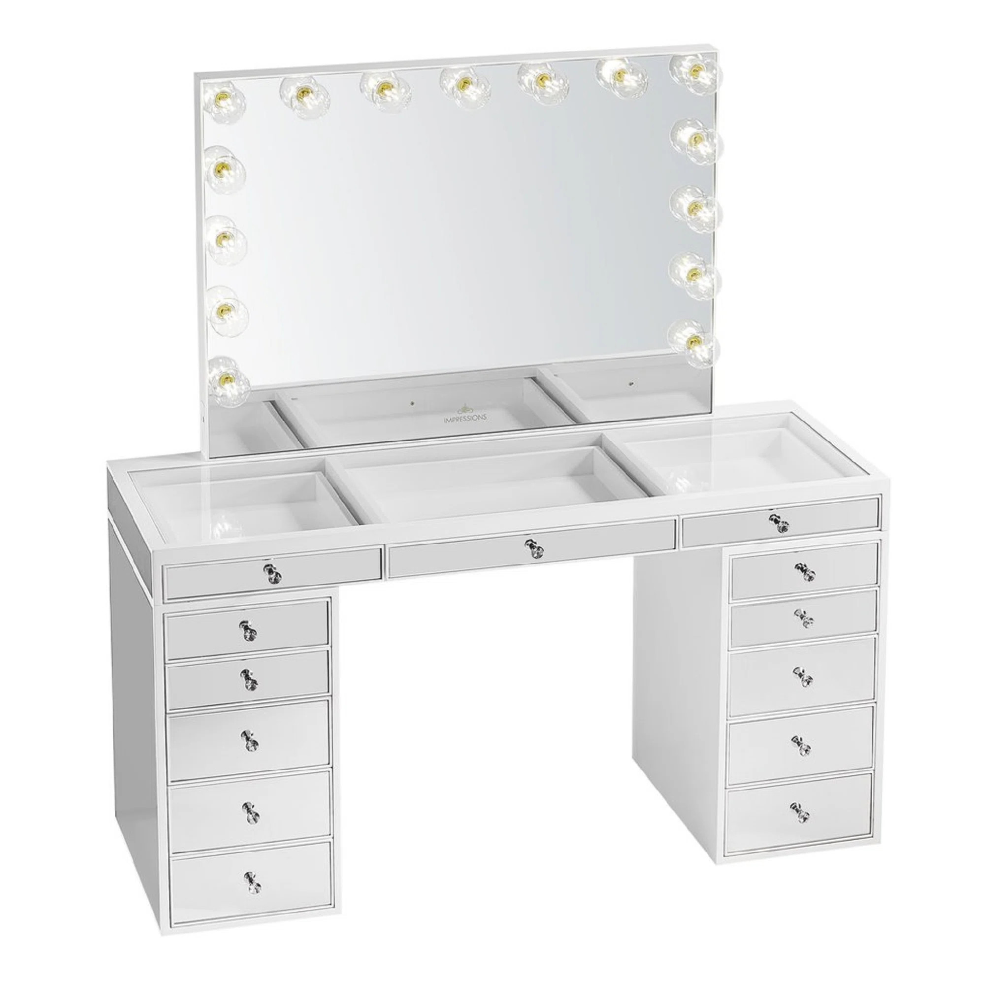 IMPRESSIONS VANITY · COMPANY SlayStation Pro Premium Mirrored Vanity Table with Double Decker Dr... | Wayfair North America